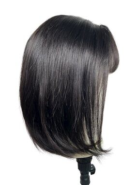 Natural Black Human Hair Straight Bob with Bangs 10 Inch Wig